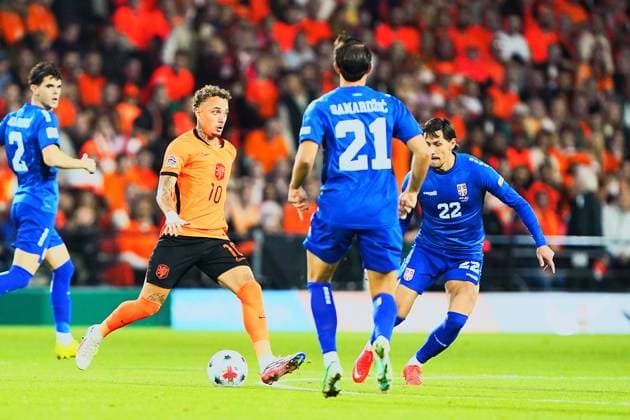2026-10-04 UEFA Nations League: Netherlands v Serbia EINDHOVEN, NETHERLANDS - OCTOBER 4: Noa Lang of the Netherlands during the UEFA Nations League match between Netherlands and Serbia at Philips Stadion on October 4, 2026 in Eindhoven, Netherlands. Eindhoven Philips Stadion Netherlands Content not available for redistribution in The Netherlands directly or indirectly through any third parties. Copyright: xAndrexWeeningx