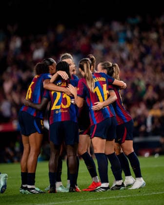 ESP Liga F: FC Barcelona vs. Real Madrid Fem — Caroline Graham of Barcelona scores a goal and celebrates during the Liga F match between FC Barcelona and Real Madrid Fem, played at Spotify Camp Nou Stadium in Barcelona on October 4, 2026, in Spain. Spanish Soccer Copyright: xAgenciaxLOFx