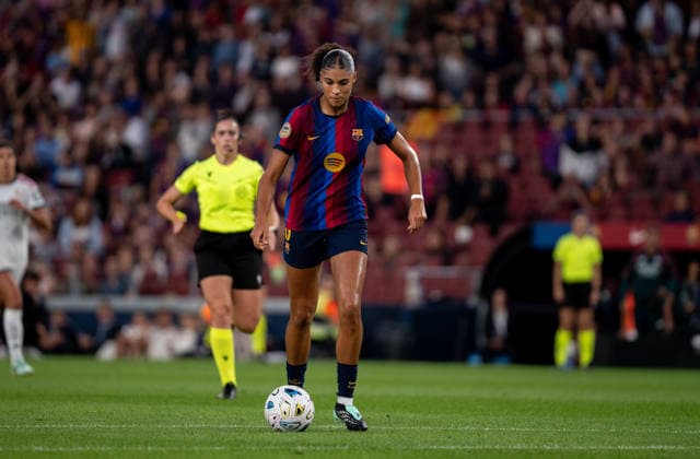 ESP Liga F: FC Barcelona vs. Real Madrid Fem — Sydney Joy Schertenleib of Barcelona during the Liga F match between FC Barcelona and Real Madrid Fem, played at Spotify Camp Nou Stadium in Barcelona on October 4, 2026, in Spain — Spanish Soccer Copyright: xAgenciaxLOFx