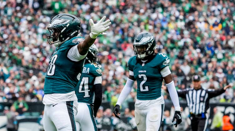 NFL, American Football Herren, USA 2026: Rams Vs Eagles OCT 04 October 4, 2026, Philadelphia, Pa, USA: Oct 4, 2026; Philadelphia, PA, USA; Philadelphia Eagles linebacker Jalyx Hunt (58) celebrates after breaking up a pass at Lincoln Financial Field. Mandatory Credit: Scott Serio-Cal Media(Credit Image: Scott Serio Cal Sport Media) Philadelphia Pa USA EDITORIAL USE ONLY Copyright: xx ZUMA-20261004_faf_cs17_169.jpg ScottxSeriox csmphotothree531048