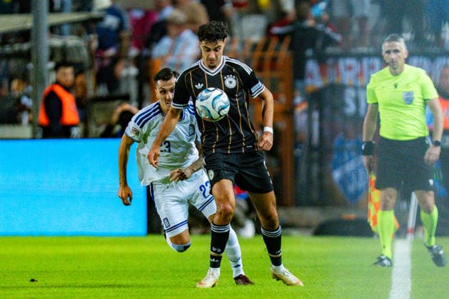 Nations League, Group A, Matchday 4, Greece vs. Germany at Toumba Stadium in Thessaloniki Aleksandar Pavlovic Germany Christos Mouzakitis Vangelis Pavlidis Copyright: xBahhoxKarax