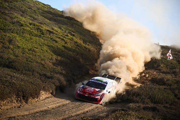 IPA89309016 - Driver Elfyn Evans and co-driver Scott Martin of the Toyota Gazoo Racing WRT team, driving a Toyota GR Yaris Rally1, are in 4th place on the fourth day of the race during the 2026 FIA World Rally Championship WRC, Motorsport Rallye, WM Rally Italia Sardegna on October 4 in Alghero, Sardinia, Italy.  Copyright: xLucaxBarsali IPAxSportx xx IPA89309016