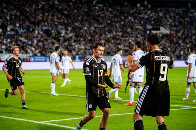Florian Wirtz Derry Scherhant goal celebration seen during UEFA Nations League Division A game between National Teams of Greece and Germany (Jacek Prondzynski Ball Raw Images) Thessaloniki Greece, Thessaloniki Greece Copyright: xJacekxProndzynskix jacekprondzynski_greecegermany_2627_054