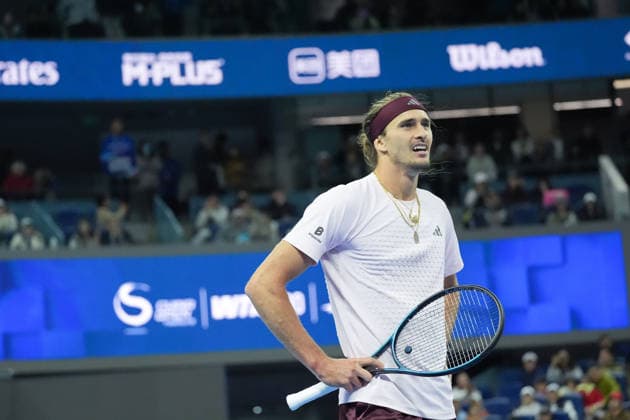 (261004) -- BEIJING, Oct. 4, 2026 -- Alexander Zverev reacts during the men s singles quarterfinal match between Alexander Zverev of Germany and Novak Djokovic of Serbia at 2026 China Open tennis tournament in Beijing, China, Oct. 4, 2026. ) (SP)CHINA-BEIJING-TENNIS-CHINA OPEN-MEN S SINGLES(CN) JuxHuanzong 
