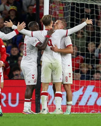 Wales v Denmark UEFA Nations League Rasmus Hojlund of Denmark celebrates scoring his teams first goal during the UEFA Nations League match at the Cardiff City Stadium, Cardiff 04 10 2026 UK Newspapers OUT Copyright: xKaraxThomasx FIL-24028-0049