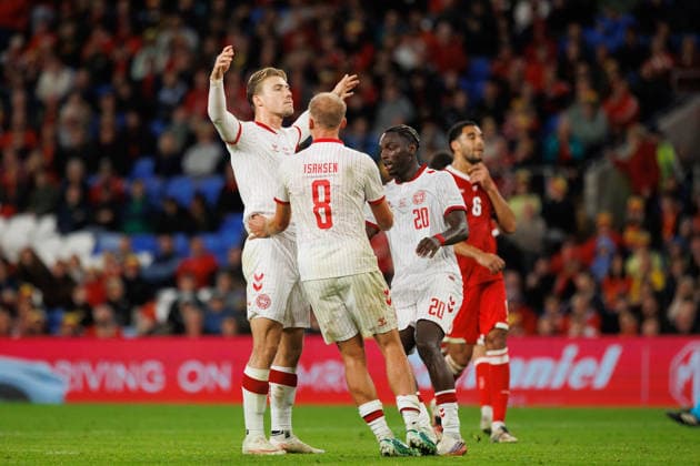 RECORD DATE NOT STATED 4th October 2026; Cardiff City Stadium, Cardiff, Wales; UEFA Nations League Football, Wales versus Denmark; Rasmus H& xf8;jlund of Denmark scores in the 75th minute, 1-0 Denmark AmandaxMcMaster
