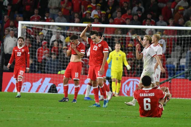 Football - 2026 2027 UEFA Nations League - League A, Group Four: Wales vs. Denmark - Cardiff City Stadium - Sunday 4th October 2026 Joel Colwill & Mark Harris WALES looks sad in defeat colorsport winston bynorth 