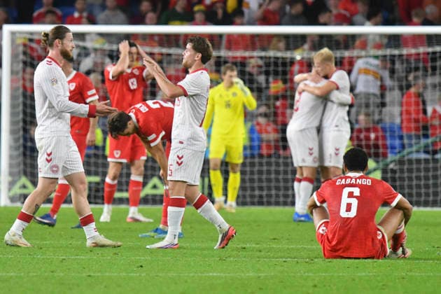 Football - 2026 2027 UEFA Nations League - League A, Group Four: Wales vs. Denmark - Cardiff City Stadium - Sunday 4th October 2026 Wales looks sad in defeat, Denmark celebrates victory colorsport winston bynorth 