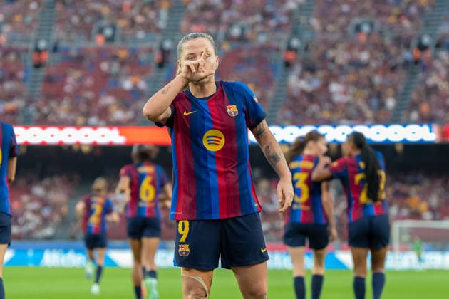 FC Barcelona, Barca v REAL MADRID. SPOTIFY CAMP NOU. October 4,2026 FC BARCELONA vs REAL MADRID CF. October 4,2026 Claudia Pina (9) of FC Barcelona celebrates scoring his team s first goal during the match between FC Barcelona and Real Madrid corresponding to the sixth day of La Liga F at Spotify Camp Nou in Barcelona, Spain, on October 4, 2026. Barcelona ESP Copyright: xS.xRosx