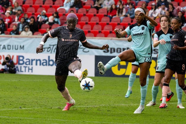 Gotham FC Vs Angel City FC in an NWSL regular-season at Sports Illustrated Stadium in Harrison , United States - 4 OCT 2026. Prisca Chilufya of Angel City FC seen in action during a NWSL regular season match between Angel City FC and Gotham FC at Sports Illustrated Stadium. Final Score; Gotham FC 1 : 1 Angel City FC. Harrison United States Copyright: xRonaldxSmitsx xSOPAxImagesx GothamAngel-16