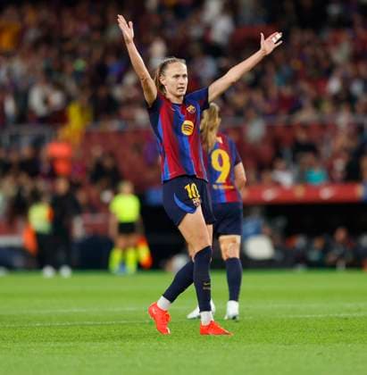 October 4, 2026, Sabadell, Barcelona, Spain: Barcelona Spain 04.09.2026 Caroline Graham Hansen ( FC Barcelona, Barca celebrates after scoring his team s fourth goal during the Liga F between FC Barcelona and Real Madrid at Camp Nou on 04 October 2026 in Barcelona. Soccer Liga F: FC Barcelona 7-0 Real Madrid  - ZUMAu50_ 20261004_zsp_u50_042 Copyright: xXavixUrgelesx