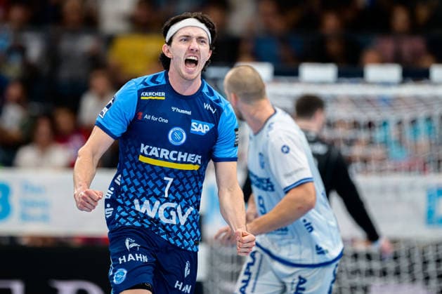 Stuttgart HBL 26 27 TVB Stuttgart TBV Lemgo Kasper Thorsen Lien Stuttgart Cheering Joy Emotion Goal Celebration Goal Scorers Goal Scorer Bittenfeld Porsche Arena Baden-Württemberg Germany