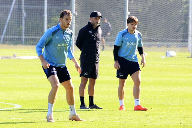 October 5, 2026, Germany, Soccer, 2. Bundesliga, 2026–2027 season, Sportforum, Hertha BSC, Head Coach Stefan Leitl leading Hertha BSC Berlin in training, Pascal Klemens, Hertha BSC Berlin, 41, Mads Pedersen, Hertha BSC Berlin, 22, 2. Bundesliga. DFB and DFL regulations prohibit any use of photographs as image sequences and or quasi-video. nordphoto GmbH, Engler, Berlin, Sportforum, Berlin, Germany Copyright: xNordphotox xEnglerx