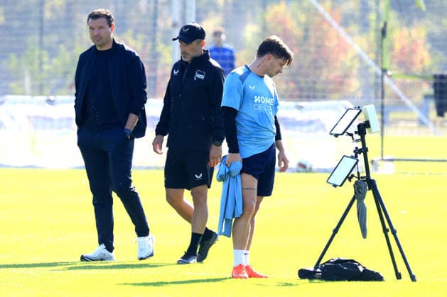 October 5, 2026, Germany, Soccer, 2. Bundesliga, 2026–2027 Season, Sportforum, Hertha BSC, Training: Benjamin Weber, Sports Director, Hertha BSC Berlin; Head Coach Stefan Leitl, Hertha BSC Berlin; Mads Pedersen, Hertha BSC Berlin. 22 2nd Division. DFB and DFL regulations prohibit any use of photographs as image sequences and or quasi-video. nordphoto GmbH, Engler, Berlin. Sportforum, Berlin, Germany Copyright: xNordphotox xEnglerx