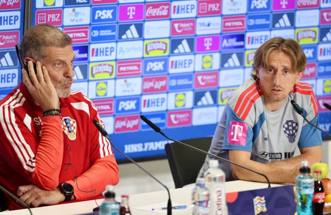 press conference, PK, Pressekonferenz of Croatia National Football Team Croatia s head coach Slaven Bilic and player Luka Modric speak during a press conference on October 5, 2026, in Split, Croatia, ahead of the UEFA Nations League match against Spain.  IvoxCagalj PIXSELL