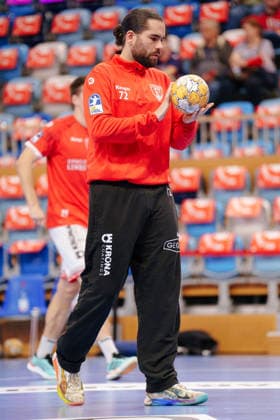 2 Handball Bundesliga, Matchday 6: VfL Potsdam vs. TuS Ferndorf. Can Adanir of TuS Ferndorf, 72, during warm-ups on October 5, 2026, at the MBS Arena in Potsdam, Brandenburg, Germany.