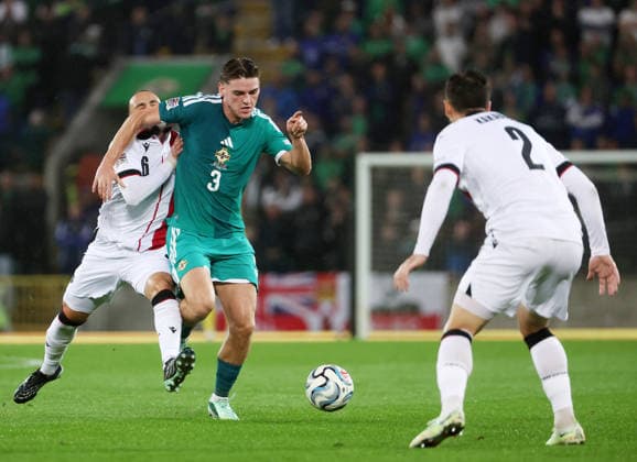 UEFA Nations League Group Stage Northern Ireland vs Georgia 5 10 2026 Northern Ireland™s Justin Devenny with Georgia™s Giorgi Kochorashvili Justin Devenny with Giorgi Kochorashvili 5 10 2026  Copyright: xx 051026JP2football006