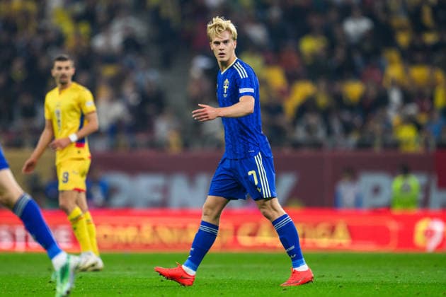 October 5, 2026: Lucas Bergvall of Sweden during the Nations League soccer match between Romania and Sweden on October 5, 2026 in Bucharest. Photo by Ludvig Thunman. BILDBYRAN code LT LT0828 soccer football fotball Nations League UEFA Nations League Romania Sweden Sweden A BBENG  Copyright: LUDVIGxTHUNMAN BB261005LT061