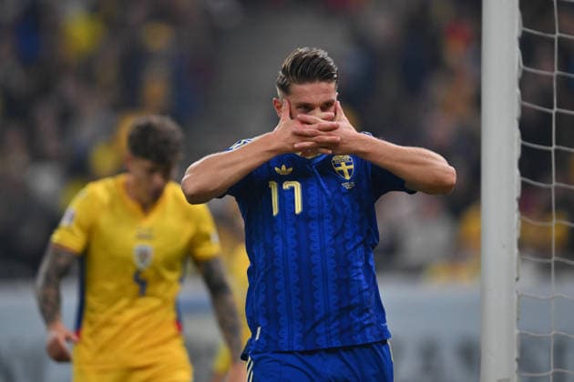 Romania v Sweden, UEFA nations Leagye Viktor Gyokeres celebrates after scoring his side first goal during the UEFA Nations League game between Romania and Sweden, in Bucharest, Romania, 5 October 2026. Copyright: xAlexxNicodimx