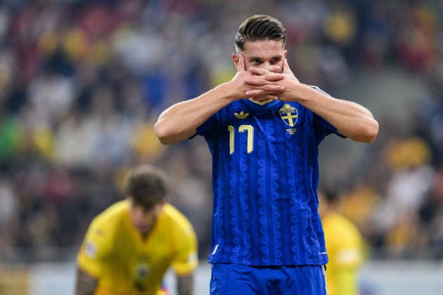October 5, 2026 Viktor Gyökeres of Sweden celebrates after scoring the 0-1 goal during the Nations League soccer match between Romania and Sweden on October 5, 2026 in Bucharest. Photo by Ludvig Thunman, BILDBYRAN. Code: LT LT0828. soccer, football, fotball, Nations League, UEFA Nations League, Romania, Sweden, Sweden A, BBENG, celebration Copyright: LUDVIGxTHUNMAN BB261005LT077