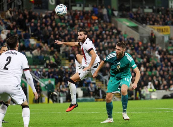 UEFA Nations League Group Stage Northern Ireland vs Georgia 5 10 2026 Northern Ireland™s Ruairi McConville with Georgia™s Gizo Mamageishvili Ruairi McConville with Gizo Mamageishvili 5 10 2026  Copyright: xx 051026JP2football015