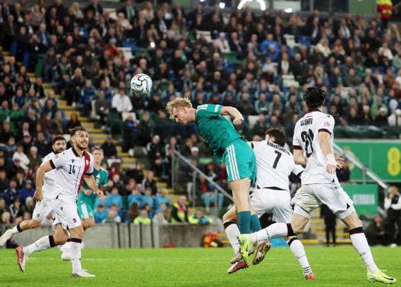 UEFA Nations League Group Stage Northern Ireland vs Georgia 5 10 2026 Northern Ireland™s Tom Atcheson has a header on Georgia™s goal Tom Atcheson has a header on Georgia™s goal 5 10 2026  Copyright: xx 051026JP2football023