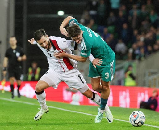 UEFA Nations League Group Stage Northern Ireland vs Georgia 5 10 2026 Northern Ireland™s Justin Devenny with Georgia™s Otar Kakabadze Justin Devenny with Otar Kakabadze 5 10 2026  Copyright: xx 051026JP2football024