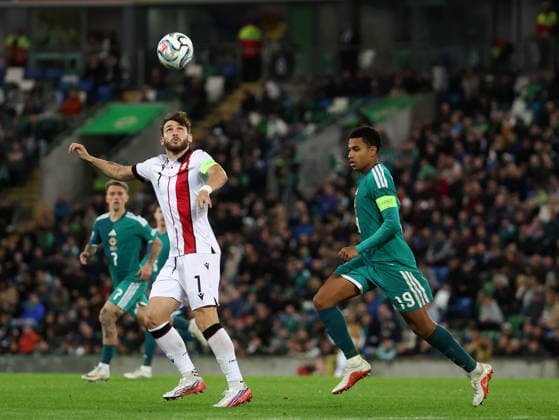 UEFA Nations League Group Stage Northern Ireland vs Georgia 5 10 2026 Northern Ireland™s Shea Charles with Georgia™s Khvicha Kvaratskhelia Shea Charles with Khvicha Kvaratskhelia 5 10 2026  Copyright: xx 051026JP2football025