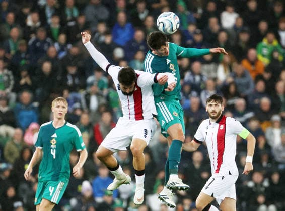 UEFA Nations League Group Stage Northern Ireland vs Georgia 5 10 2026 Northern Ireland™s Trai Hume with Georgia™s Zuriko Davitashvili Trai Hume with Zuriko Davitashvili 5 10 2026  Copyright: xx 051026JP2football031
