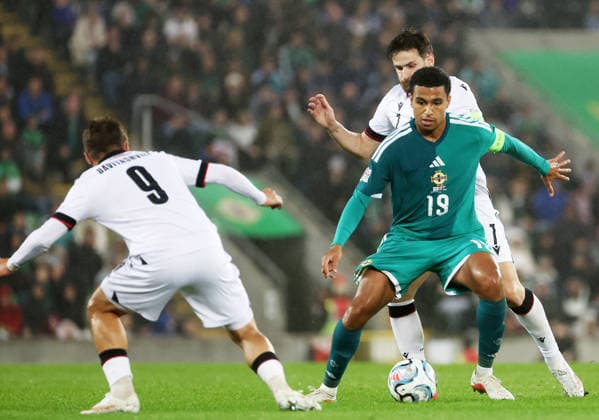 UEFA Nations League Group Stage Northern Ireland vs Georgia 5 10 2026 Northern Ireland™s Shea Charles with Georgia™s Zuriko Davitashvili and Khvicha Kvaratskhelia Shea Charles with Zuriko Davitashvili and Khvicha Kvaratskhelia 5 10 2026  Copyright: xx 051026JP2football033