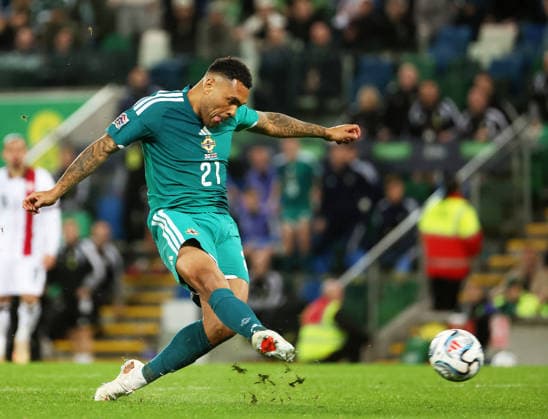 UEFA Nations League Group Stage Northern Ireland vs Georgia 5 10 2026 Northern Ireland™s Josh Magennis has a shot on goal Josh Magennis has a shot on goal 5 10 2026  Copyright: xx 051026JP2football037