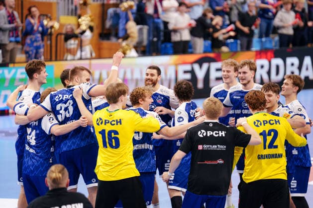 2 Handball Bundesliga, Matchday 6: VfL Potsdam vs. TuS Ferndorf 1. VfL Potsdam celebrates its sixth league victory on October 5, 2026, at the MBS Arena in Potsdam, Brandenburg, Germany.