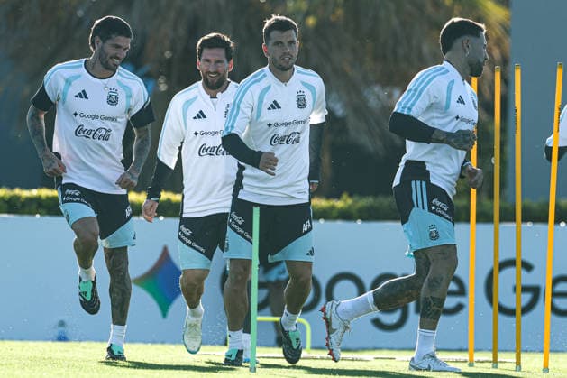 Argentina’s forward Lionel Messi and his teammates take part in a training session at the AFA (Argentine Football Association) training center in Ezeiza, Buenos Aires Province, on October 5, 2026, ahead of the upcoming friendly soccer matches against the Benin national team. Lionel Messi took part in the final training session of his professional career with the Argentine national team before his farewell match. Photo by Alejandro Pagni PHOTOxPHOTO Copyright: xAlejandroxPAGNIx