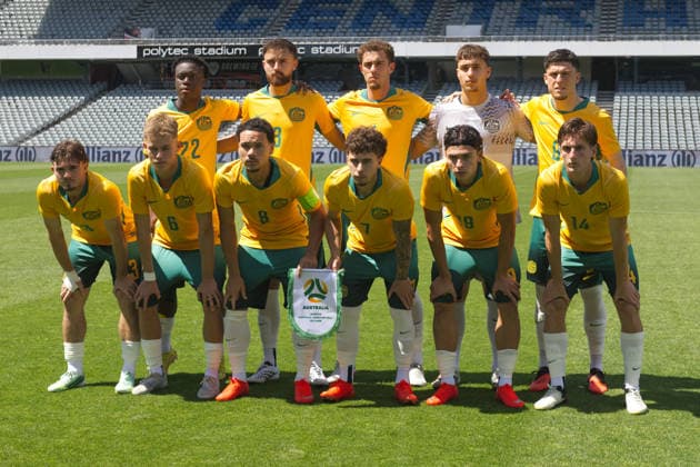Australia Vs Korea Republic in Gosford - 06 Oct 2026 Australia football team seen during the U23 International Friendlies match between Australia and Korea Republic held at polytec Stadium. Final score; Australia 2:2 Korea Republic. Gosford Australia Copyright: xLuisxVeniegrax xSOPAxImagesx 20261006_FAIF_LuisVeniegra4507