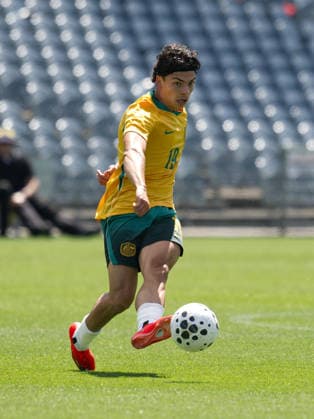 Australia Vs Korea Republic in Gosford - 06 Oct 2026 Miguel Di Pizio of Australia football team seen in action during the U23 International Friendlies match between Australia and Korea Republic held at polytec Stadium.. Final score; Australia 2:2 Korea Republic. Gosford Australia Copyright: xLuisxVeniegrax xSOPAxImagesx 20261006_FAIF_LuisVeniegra4673