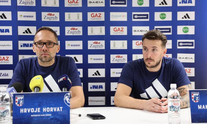press conference, PK, Pressekonferenz of HC Zagreb Head coach Hrvoje Horvat and Manuel Strlek of HC Zagreb speak on a press conference on October 06, 2026 in Zagreb, Croatia ahead of the EHF Champions League match between HC Zagreb and Aalborg Handbold.  MarkoxPrpic PIXSELL
