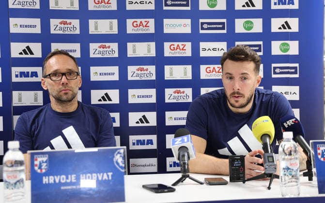 press conference, PK, Pressekonferenz of HC Zagreb Head coach Hrvoje Horvat and Manuel Strlek of HC Zagreb speak on a press conference on October 06, 2026 in Zagreb, Croatia ahead of the EHF Champions League match between HC Zagreb and Aalborg Handbold.  MarkoxPrpic PIXSELL