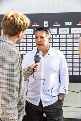 Press Conference: SSV Ulm 1846 Soccer – Introduction of Alois Schwartz, Soccer, Southwest Regional League, Donaustadion Ulm, October 6, 2026; Interview on SWR Aktuell with Alois Schwartz, SSV Ulm 1846 Soccer, Coach and Sporting Director; Press Conference: SSV Ulm 1846 Soccer, Introduction of Alois Schwartz, Soccer, Regionalliga Southwest, Donaustadion Ulm, October 26, 2006; Photo by Lucca Fundel, Ulm, Donaustadion, Baden-Württemberg, Germany