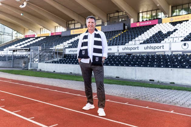 Press Conference: SSV Ulm 1846 Soccer – Introduction of Alois Schwartz, Soccer, Southwest Regional League, Donaustadion Ulm, October 6, 2026—Alois Schwartz, SSV Ulm 1846 soccer coach and sporting director, at the Donaustadion Ulm press conference for the SSV Ulm 1846 soccer team’s introduction of Alois Schwartz, Soccer, Regionalliga Southwest, Donaustadion Ulm, October 26, 2006; Photo by Lucca Fundel, Ulm, Donaustadion, Baden-Württemberg, Germany
