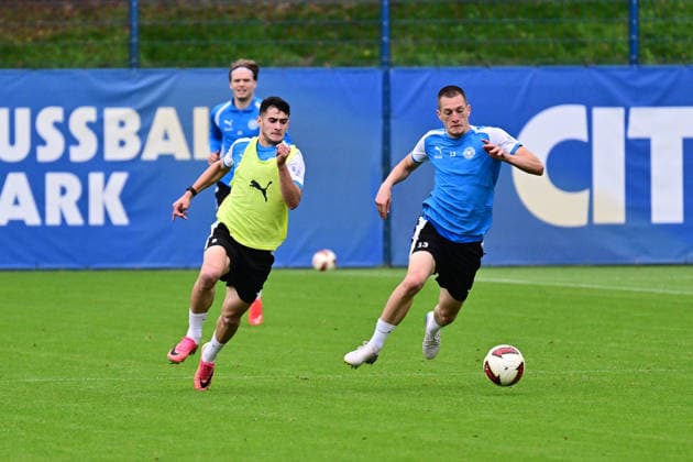 October 6, 2026, Soccer, Men s, 2nd Division Bundesliga, 2026–2027 Season, Holstein Kiel Practice, KSV Guillermo Balzi vs. Ivan Nekic Kiel, near Holstein Stadium Projensdorf, Training Center, Northern Schleswig-Holstein, Germany