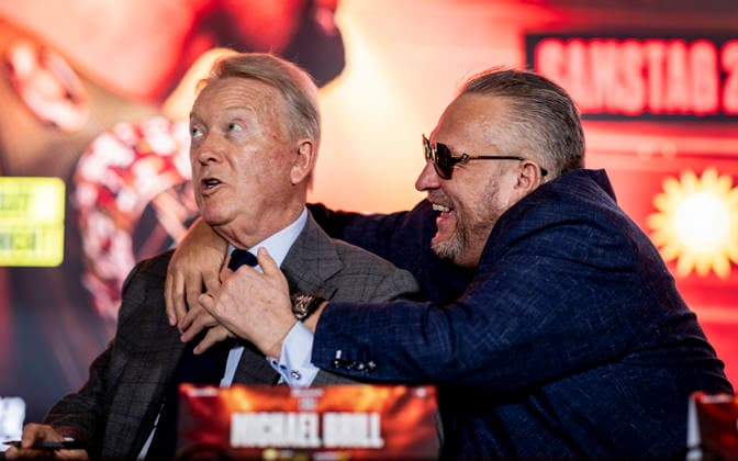 Düsseldorf, Germany, Oct. 6, 2026: Frank Warren (promoter) and Spencer Brown (manager) hold a press conference for Agit Kabayel (GER) vs. Nelson Hysa (ALB) on Oct. 6, 2026