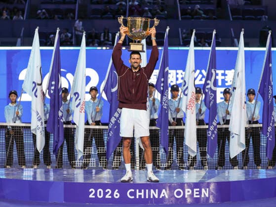 (261006) -- BEIJING, Oct. 6, 2026 -- Novak Djokovic of Serbia holds up the champion trophy during the awarding ceremony for the men s singles final at 2026 China Open tennis tournament in Beijing, China, Oct. 6, 2026. ) (SP)CHINA-BEIJING-TENNIS-CHINA OPEN-MEN S SINGLES-AWARDING CEREMONY(CN) BaixXuefei 