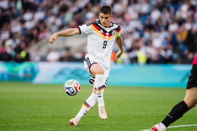 U-21 European Championship Qualifier: Germany vs. Georgia, October 6, 2026; Nicolò Tresoldi; Germany; 9; Soccer; U-21 European Championship Qualifiers; Matchday 10: Germany vs. Georgia on October 6, 2026; Bielefeld DFB REGULATIONS PROHIBIT ANY USE OF PHOTOGRAPHS AS IMAGE SEQUENCES AND OR QUASI-VIDEO Copyright: xBEAUTIFULxSPORTS Tonhäuserx