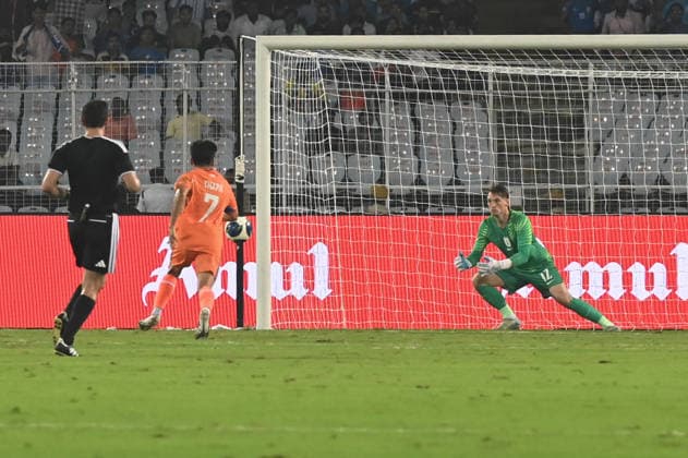 KOLKATA, INDIA - OCTOBER 6: Anirudh Thapa of India scores the goal against Uruguay during FIFA International Friendly, Länderspiel, Nationalmannschaft match at Vivekananda Yuva Bharati Stadium on October 6, 2026 in Kolkata, India. (Photo by Samir Jana Hindustan Times) India Vs Uruguay FIFA International Friendly Match At Salt Lake Stadium Kolkata