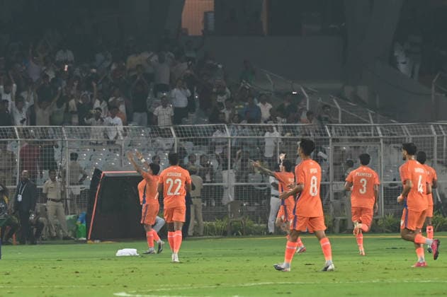 KOLKATA, INDIA - OCTOBER 6: Anirudh Thapa of India celebrates the goal against Uruguay during FIFA International Friendly, Länderspiel, Nationalmannschaft match at Vivekananda Yuva Bharati Stadium on October 6, 2026 in Kolkata, India. (Photo by Samir Jana Hindustan Times) India Vs Uruguay FIFA International Friendly Match At Salt Lake Stadium Kolkata