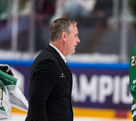 October 6, 2026: Rögle head coach Dan Tangnes during the CHL game between Rögle and Davos on October 6, 2026 in Ängelholm. Photo by Niclas Jönsson, BILDBYRAN COP 273 NO0449. ice hockey, CHL, Champions Hockey League, Rögle, Davos, Rögle BBENG, ice hockey, CHL, Champions Hockey League, Rögle, Davos, Rögle BBENG  Copyright: NICLASxJÖNSSON BB261006NO043