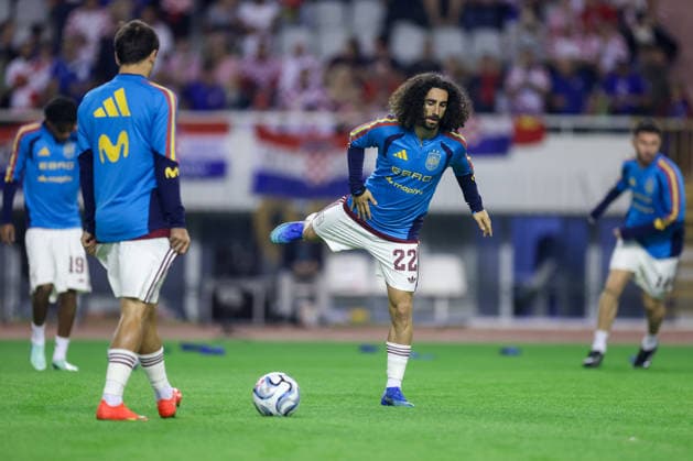 Croatia v Spain - UEFA Nations League 2026 27 Group A3 MD4 Marc Cucurella of Spain warms up prior to the UEFA Nations League 2026 27 group phase match between Croatia and Spain at Stadion Poljud on October 6, 2026 in Split, Croatia.  SanjinxStrukic PIXSELL