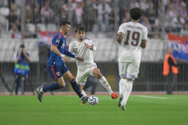 Croatia v Spain - UEFA Nations League 2026 27 Group A3 MD4 Ivan Perisic of Croatia in action against Marc Pubill of Spain during the UEFA Nations League 2026 27 group phase match between Croatia and Spain at Stadion Poljud on October 6, 2026 in Split, Croatia.  IgorxSoban PIXSELL
