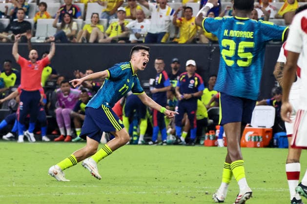MIAMI, FL - OCTOBER 06: Samuel Velasquez 17 of Colombia celebrates a goal scored during an International Friendly, Länderspiel, Nationalmannschaft soccer match between Colombia and Peru at NU Stadium on October 06, 2026 in Miami, Florida.(Photo by Chris Arjoon Icon Sportswire) SOCCER: OCT 06 Colombia vs Peru EDITORIAL USE ONLY Icon2610060000008