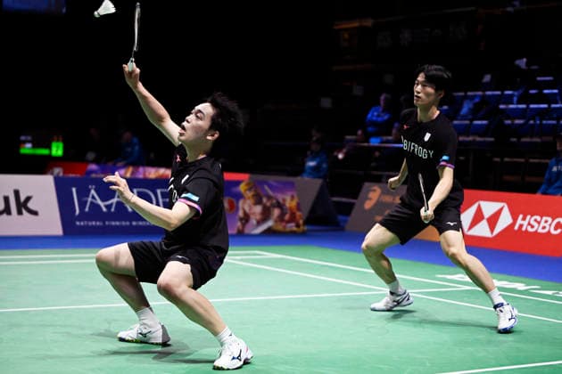 Kakeru Kumagai (R) and Hiroki Nishi of Japan in action during the badminton Clash of Clans Arctic Open 2026 tournament in Vantaa, Finland, on October 7, 2026. - ANTTI AIMO-KOIVISTO Vantaa Finland pHMAMvBnhZk  Copyright: xAnttixAimo-Koivistox pHMAMvBnhZk